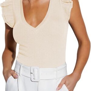 Elegant Cream Ruffle Sleeve Top, Size M